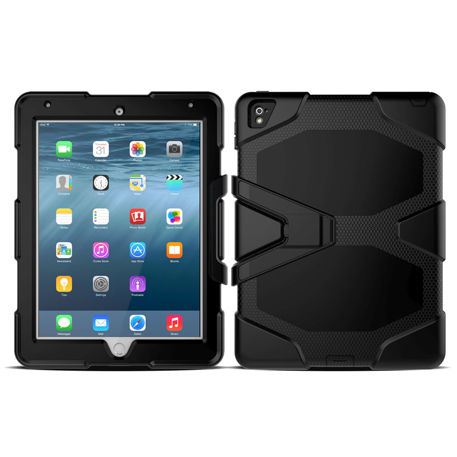 LOBWERK 3in1 Outdoor Schutzhülle Case für Apple Zoll Kunststoff, Bookcover Schwarz 2017 9.7 iPad