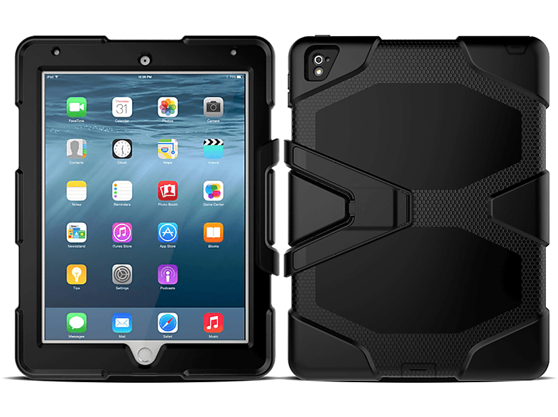 LOBWERK 3in1 Outdoor Schutzhülle Case Bookcover für Apple iPad 2017 9.7 Zoll Kunststoff, Schwarz