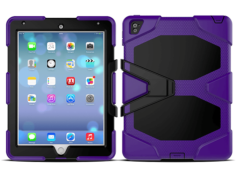 LOBWERK 3in1 Outdoor Schutzhülle Case Bookcover für Apple iPad 2017 9.7 Zoll Kunststoff, Lila | Tablet Bookcover
