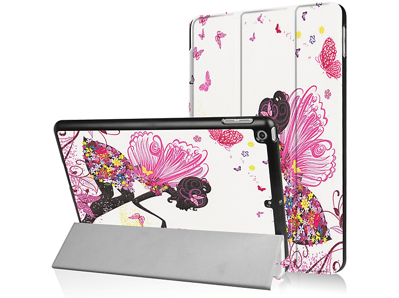 LOBWERK Hülle Schutzhülle Bookcover für Apple iPad 2017 2018 9,7 (Schmetterling) Kunstleder, NEU