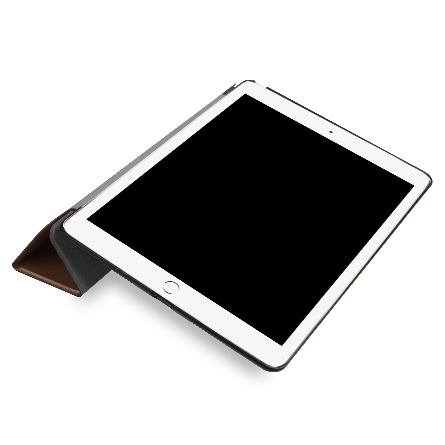 Tablet in einer Hülle, offen. Die Hülle ist schwarz und das Tablet ist leicht angewinkelt.