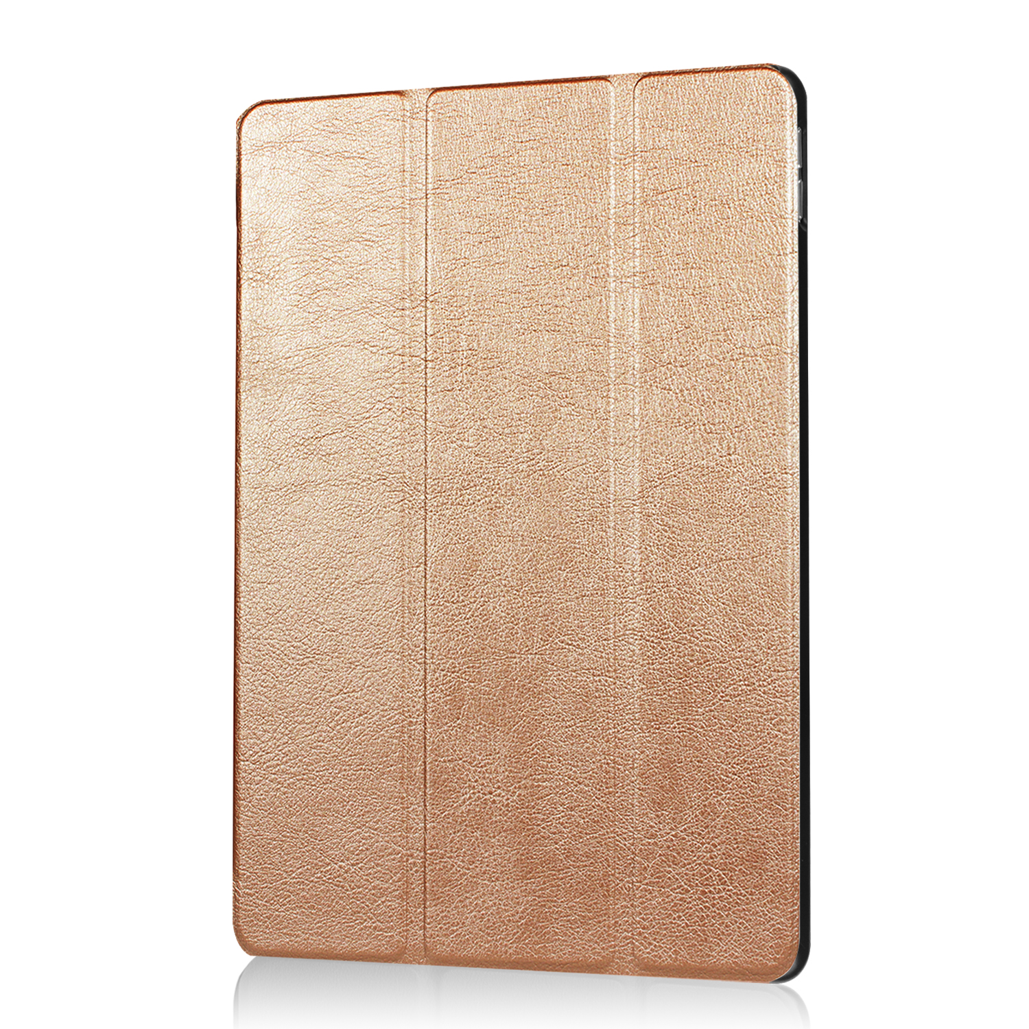 Tablet-Hülle mit goldbrauner strukturierter Oberfläche. Die Hülle ist geschlossen.