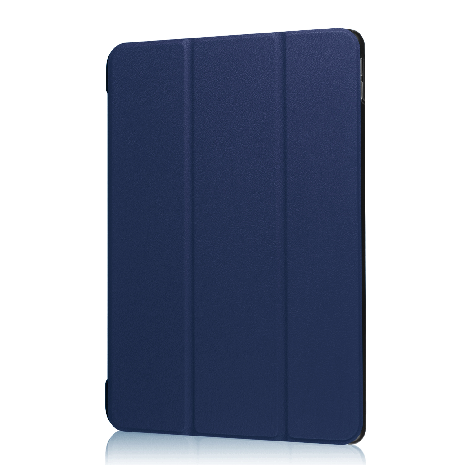 Blaue Tablet-Hülle, geschlossen. Die Hülle ist blau, mit schwarzem Rahmen, auf weißem Hintergrund.