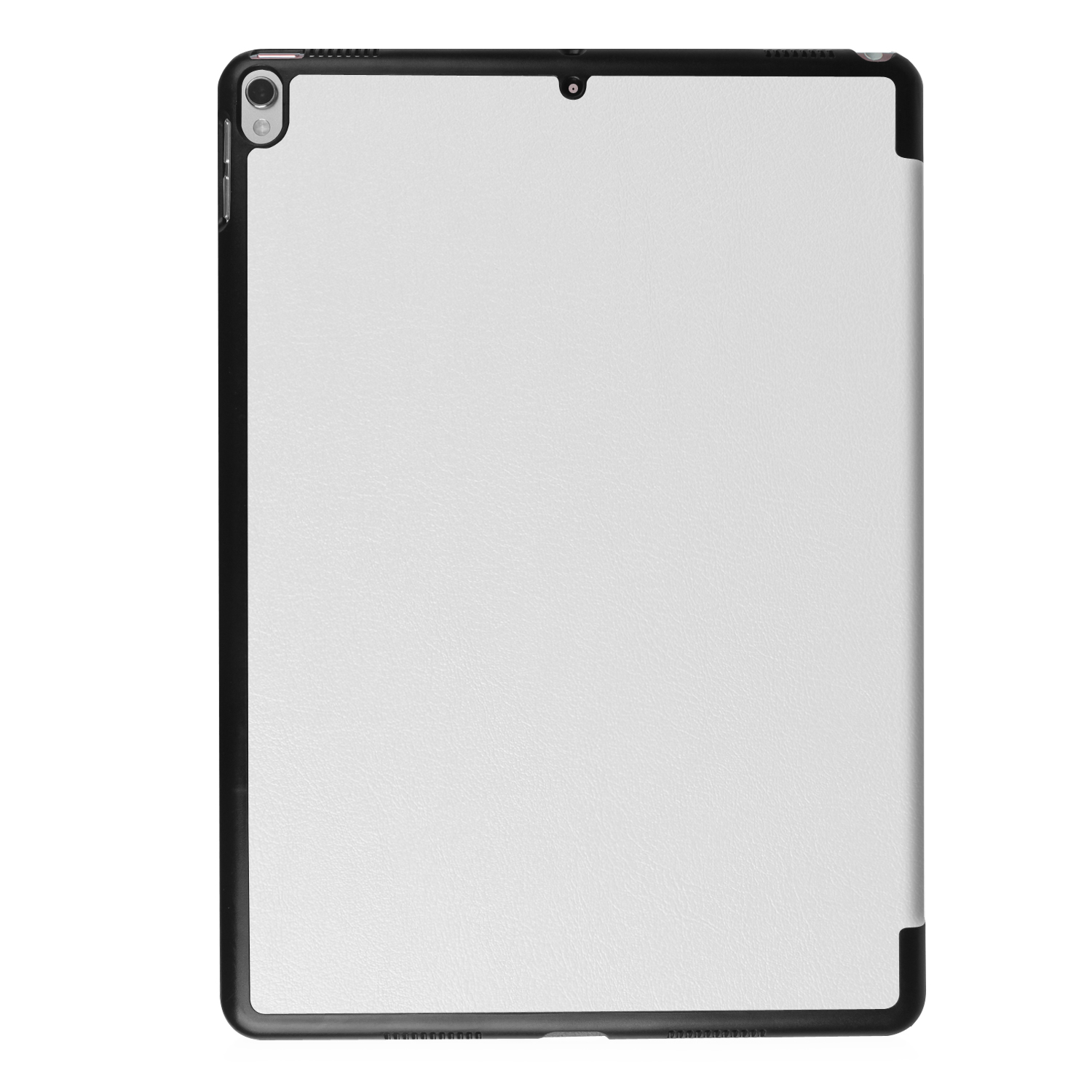 Ein schwarzes Tablet mit weißer Rückseite.