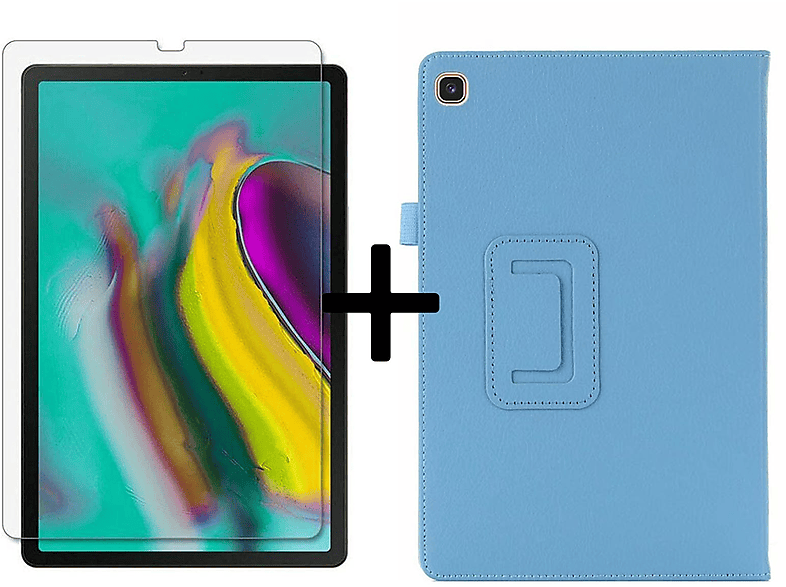 LOBWERK 2in1 Set (Schutzhülle + Schutzglas) Case Bookcover für Samsung Galaxy Tab S5e 10.5 Zoll SM-T720 SM-T725 Kunstleder, Hellblau
