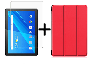 LOBWERK Hülle Schutzhülle Bookcover für Lenovo Tab M10 (2018) TB-X605F 10.1 Kunstleder, Rot