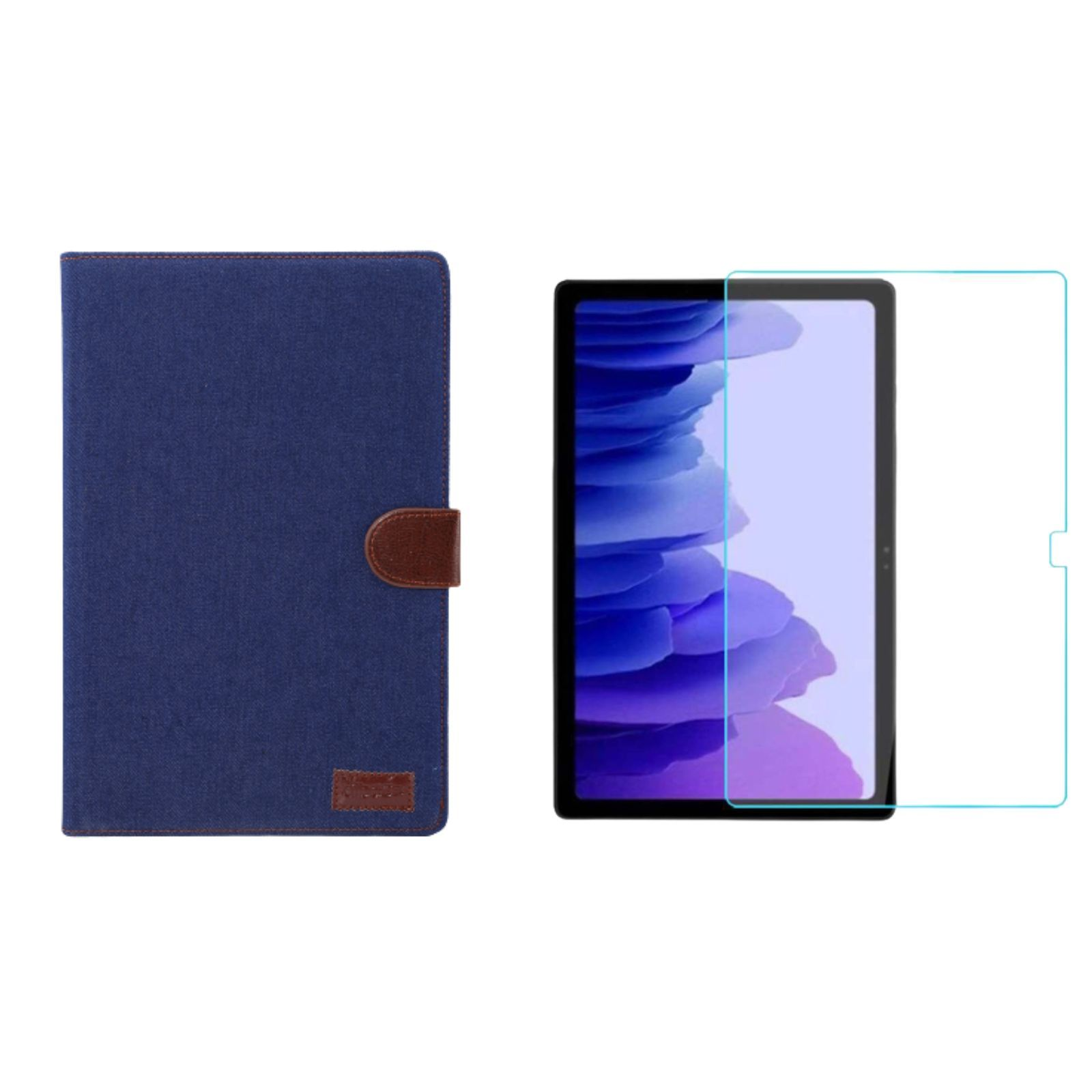 LOBWERK 2in1 für Kunststoff, 10.4 Set Blau Samsung Galaxy Zoll A7 (Schutzhülle Tab + Schutzglas) Case Bookcover T505 SM-T500