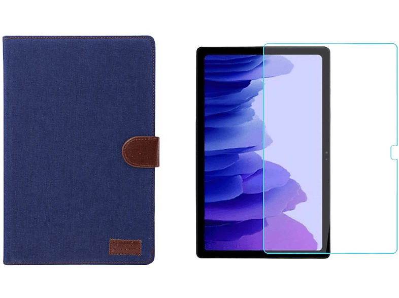 LOBWERK 2in1 Set (Schutzhülle + Schutzglas) Case Bookcover für Samsung Galaxy Tab A7 SM-T500 T505 10.4 Zoll Kunststoff, Blau
