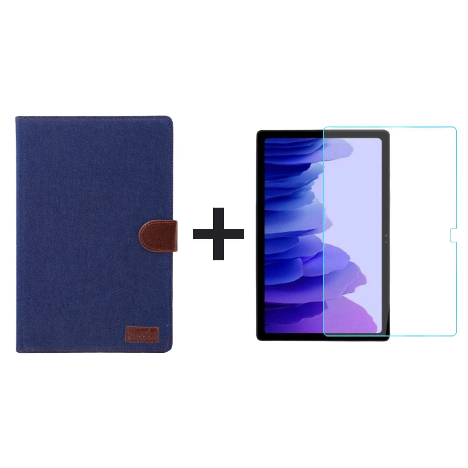 LOBWERK 2in1 für Kunststoff, 10.4 Set Blau Samsung Galaxy Zoll A7 (Schutzhülle Tab + Schutzglas) Case Bookcover T505 SM-T500