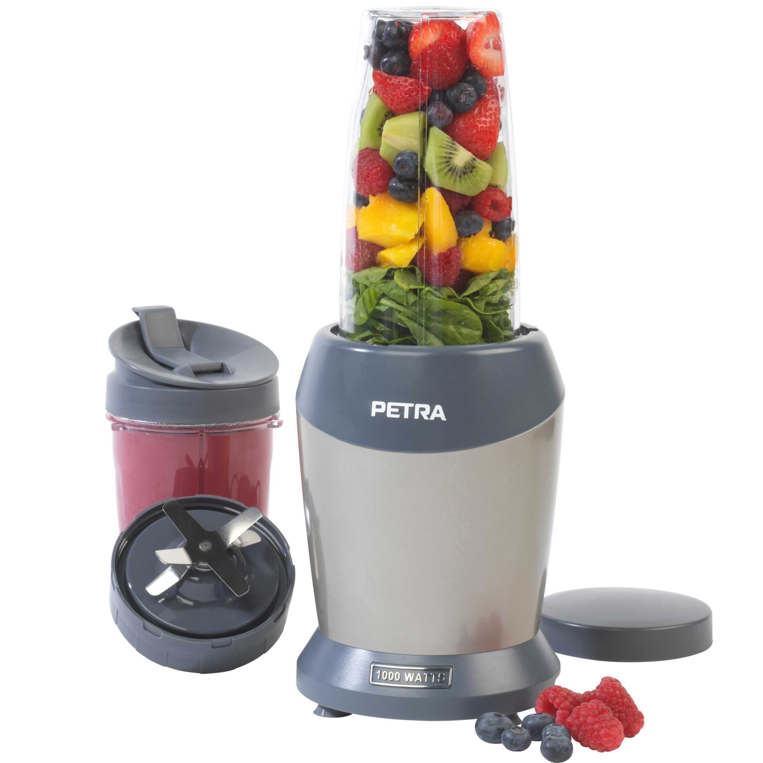PETRA Multifunktionaler Smoothie-/Saft-Mixer, (1000 Watt, (800ml/1L),1000W, Standmixer 2 1000 Eis-Zerkleinerer ml) Mixbecher, grau To-Go