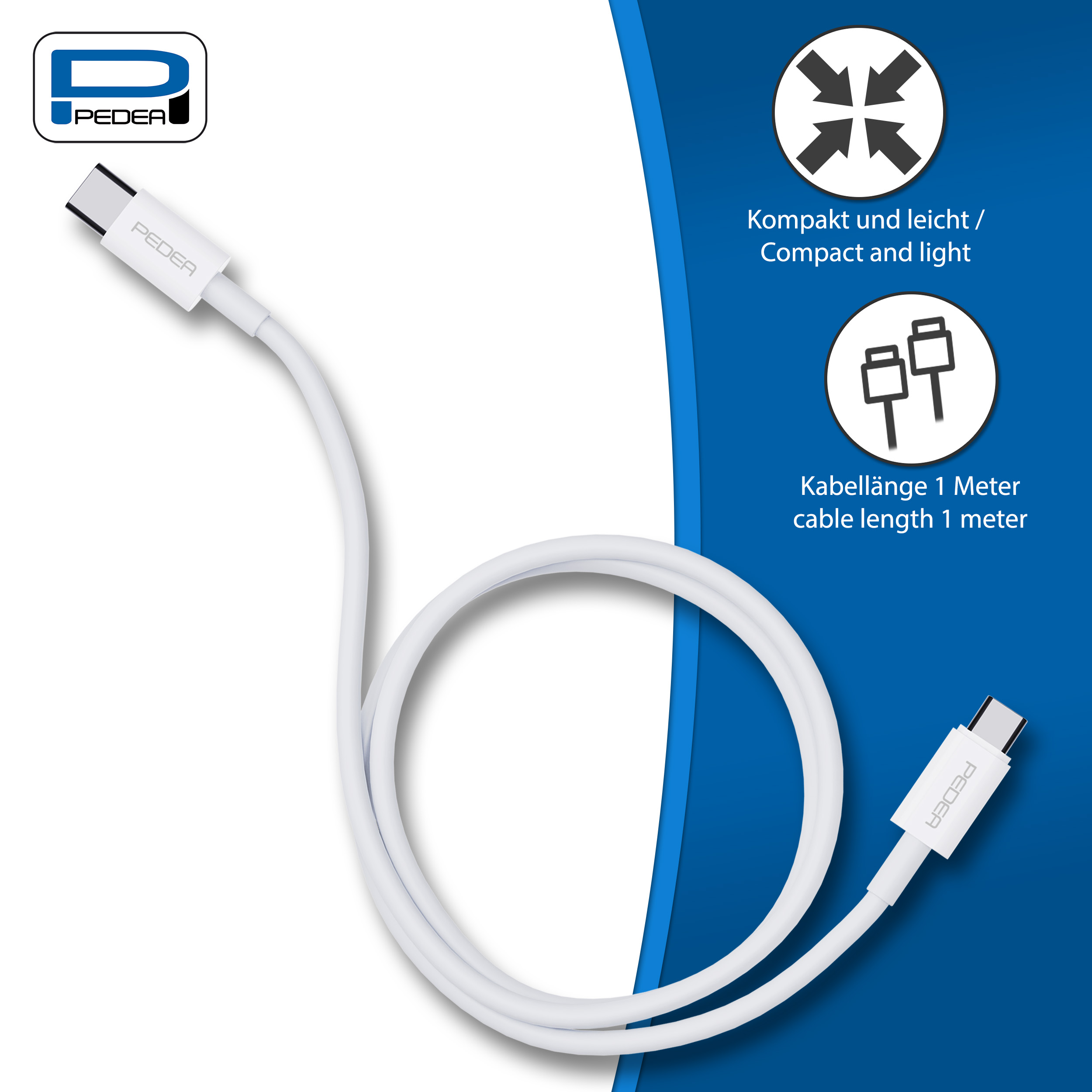 PEDEA USB-C/USB-C Daten- Schnellladekabel, 480 Weiß und Mbit/s Übertragungsrate Meter Länge, 1 Daten-/Ladekabel
