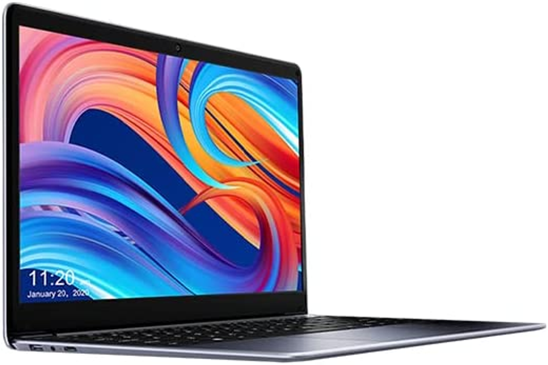 Un laptop aperto che mostra uno sfondo colorato sul suo schermo.