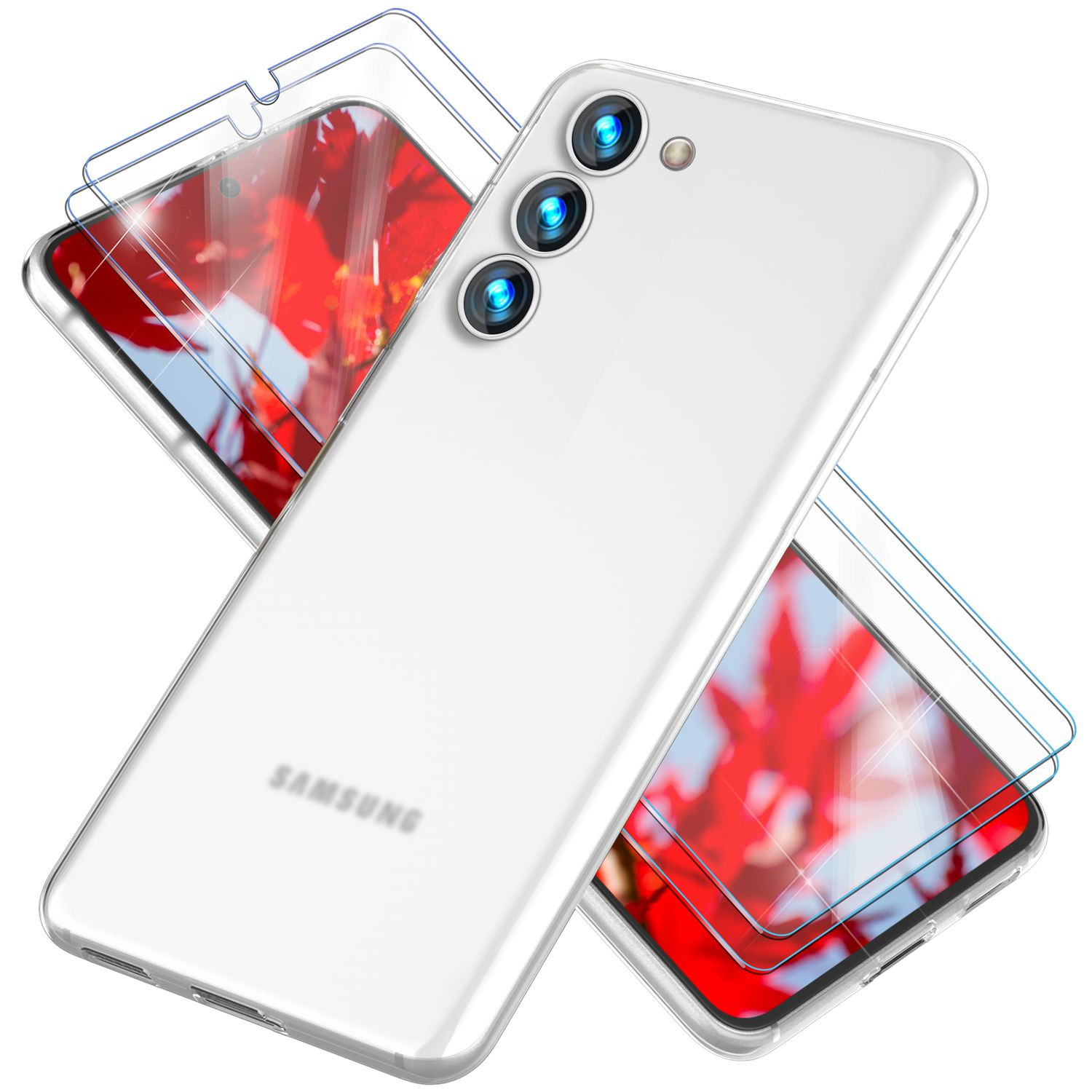 NALIA Extrem Dünnes Hardcase Backcover, mit Displayschutz, S23, Weiß Samsung, Galaxy 0,3mm 2x