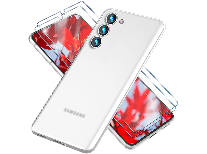NALIA Extrem Dünnes 0,3mm 2x S23, Backcover, Displayschutz, Galaxy mit Weiß Hardcase Samsung