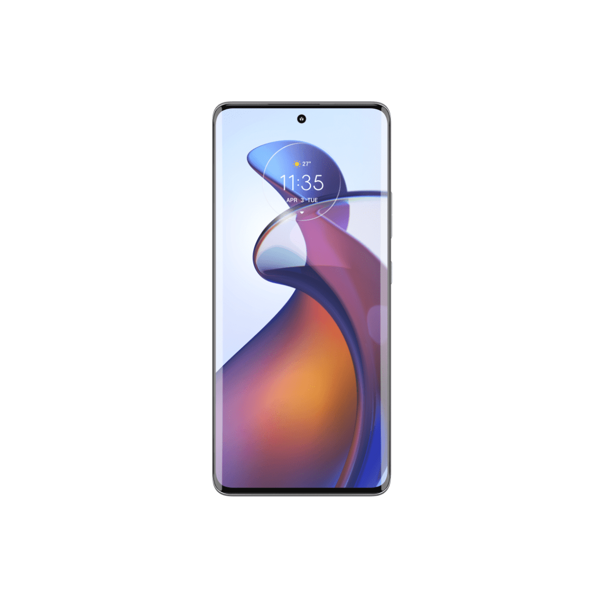 Ein Smartphone mit farbenfroher Bildschirmanzeige. Das Telefon hat einen silbernen Rahmen.