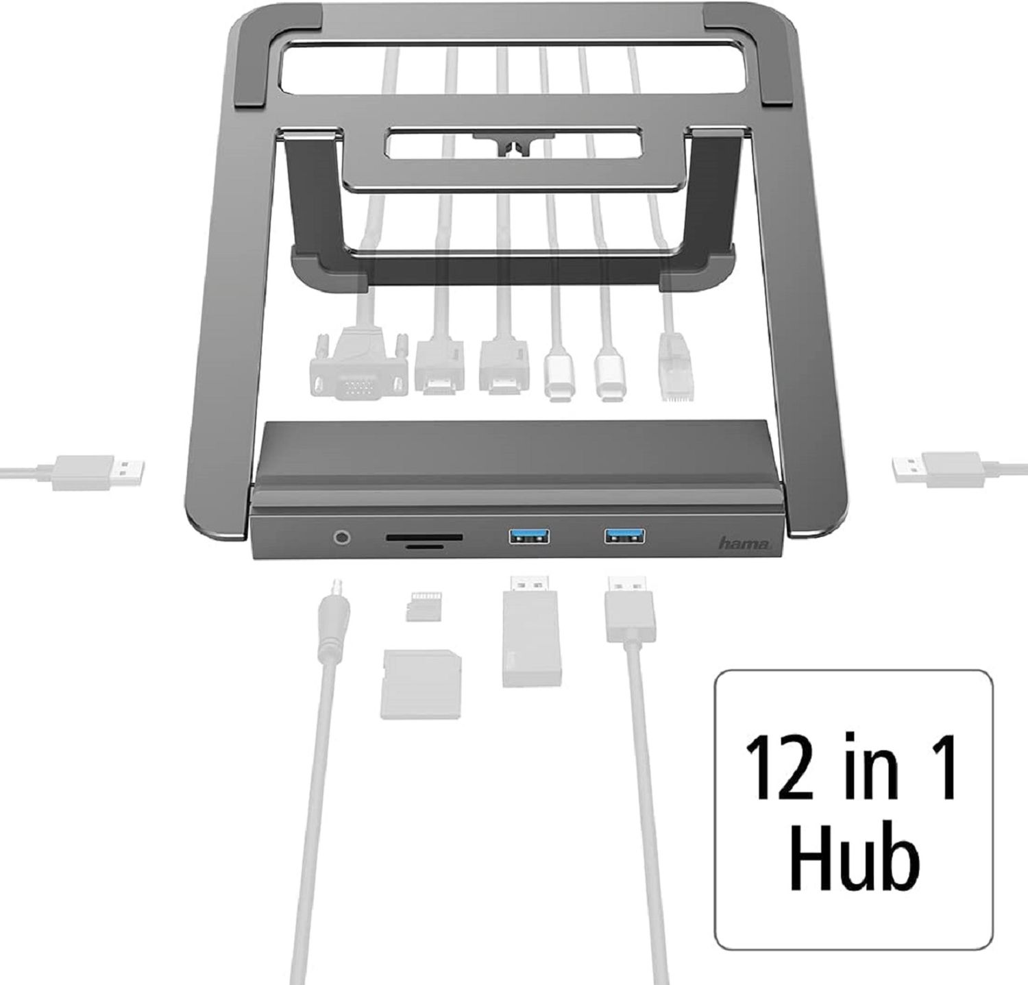HAMA 12 Ports USB Hub, Silber Dockingstation, C USB