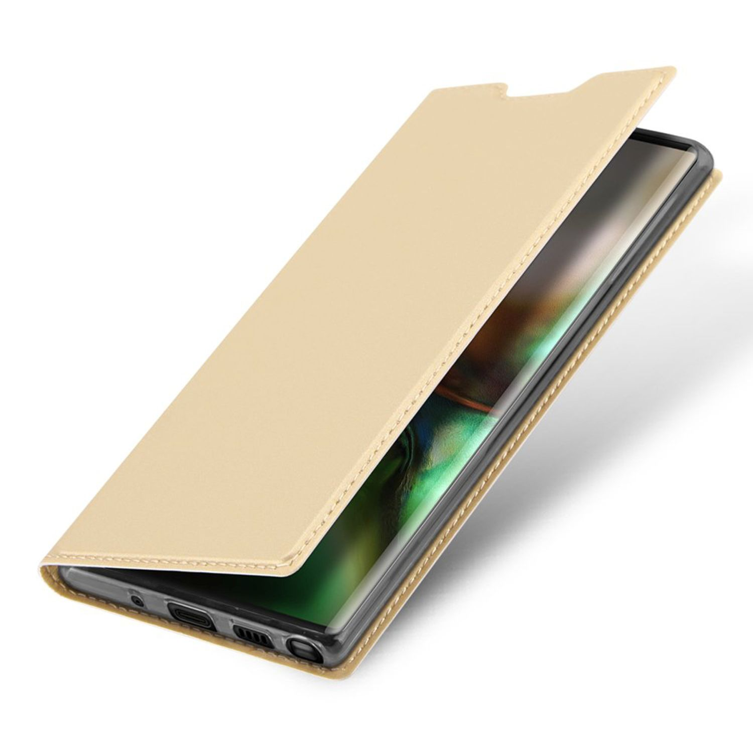 Geöffnete Telefonhülle, beige, zeigt das Telefon im Inneren.