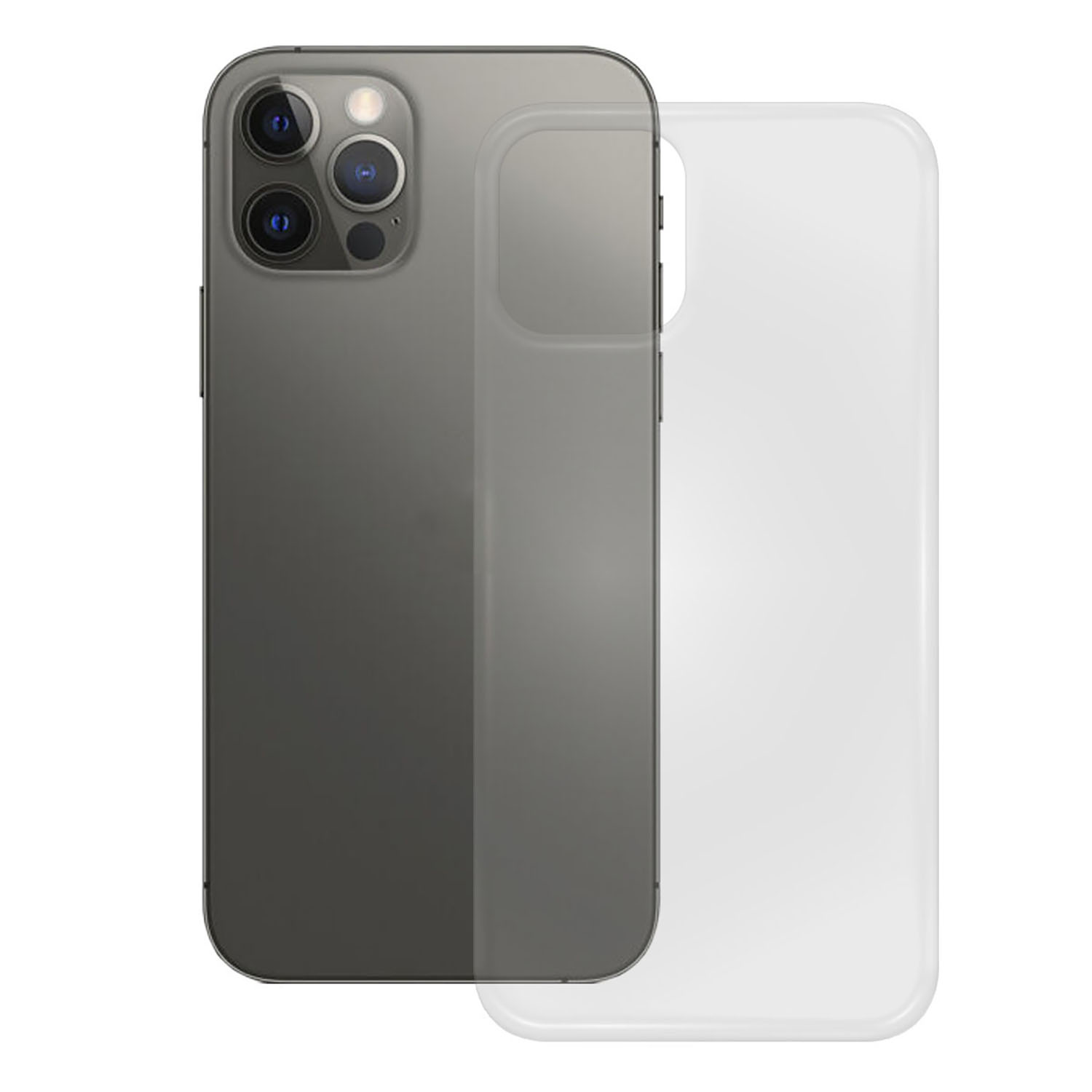 Telefon mit einer transparenten Hülle. Die Hülle zeigt die Rückseite des Telefons.
