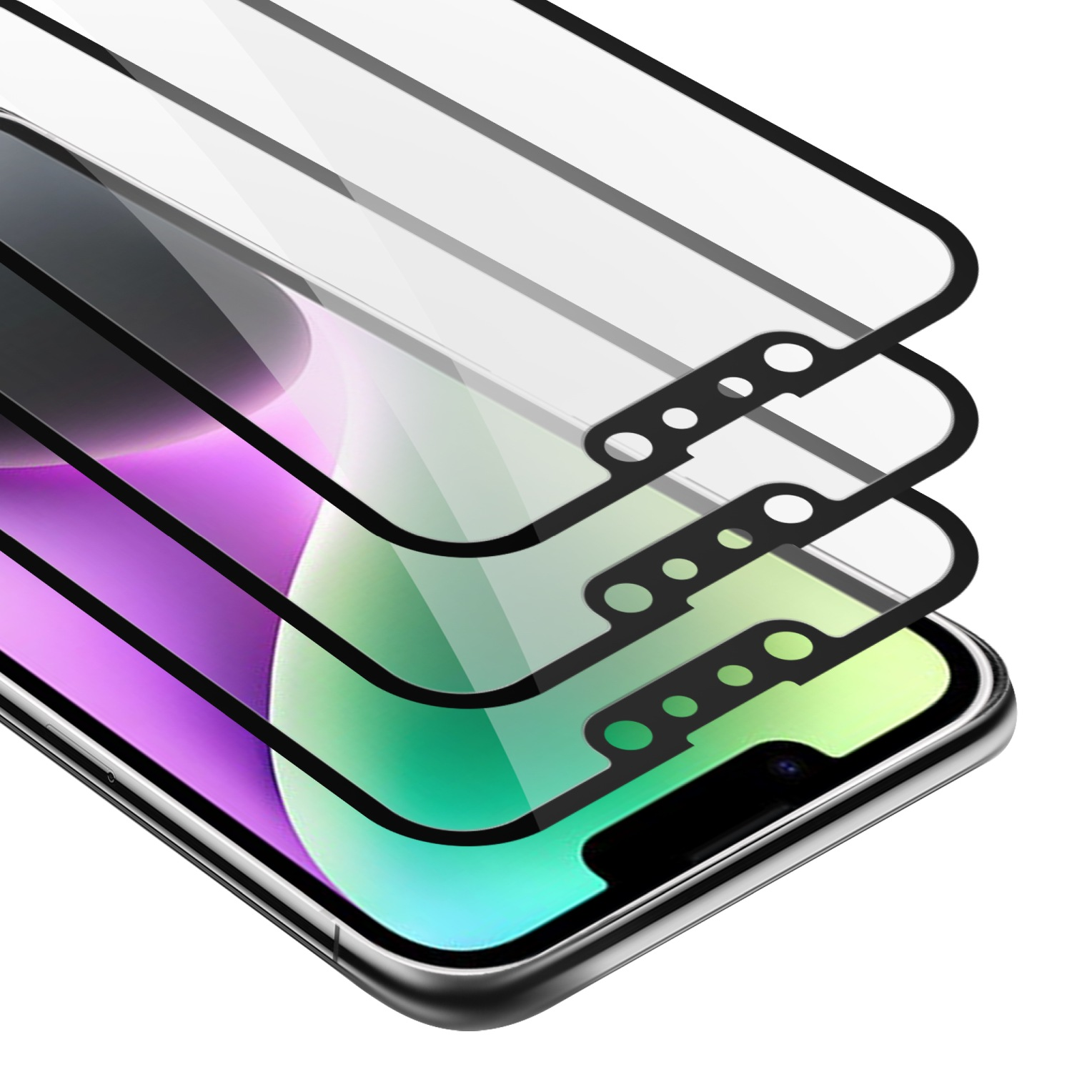 CADORABO 3x Schutzglas Apple iPhone Tempered 14) Vollbild Schutzfolie(für