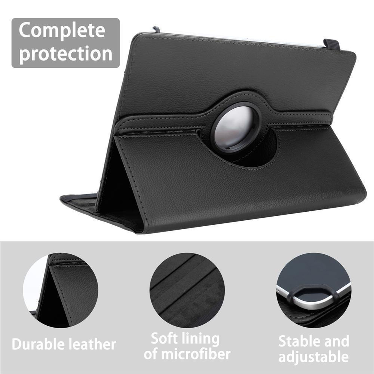 CADORABO Tablet Hülle 360 Backcover SCHWARZ Schutz Grad für Kunstleder, Medion Tablethülle