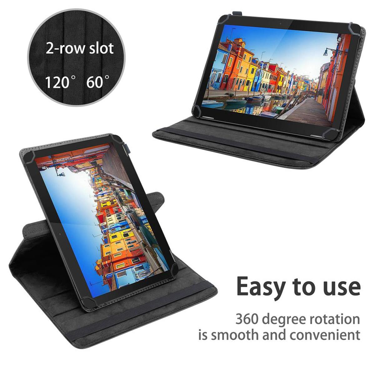 Zwei Tablets in Hüllen, eines mit bunter Stadtlandschaft, das andere mit Stadtlandschaft in einer Hülle.
