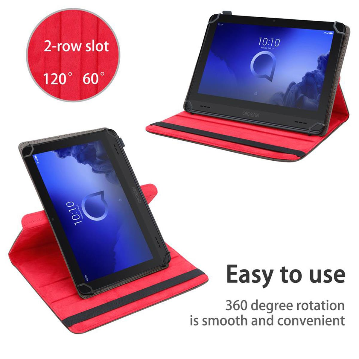 Tablets in roten Hüllen. Die Hüllen haben ein rotierendes Design.