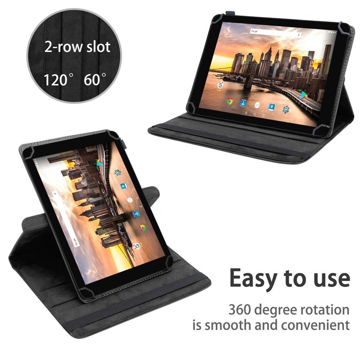 Zwei Tablets in einer schwarzen Hülle. Die Tablets zeigen die Benutzeroberfläche im Querformat.