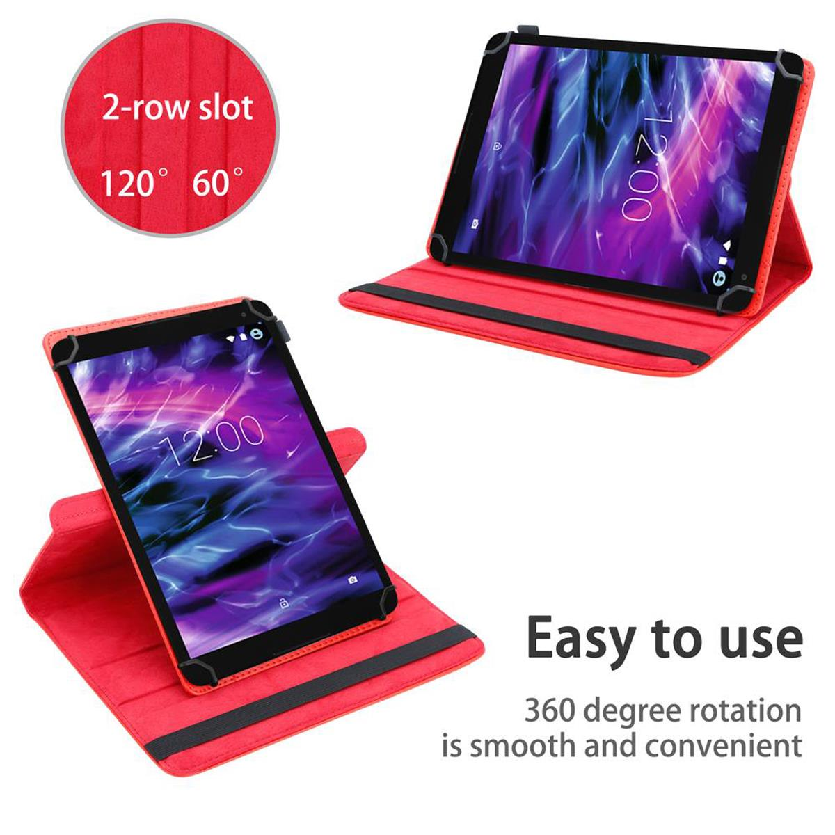 Zwei Tablets in roten Hüllen, zeigen Tablet-Bildschirme. Text: "Einfach zu bedienen."