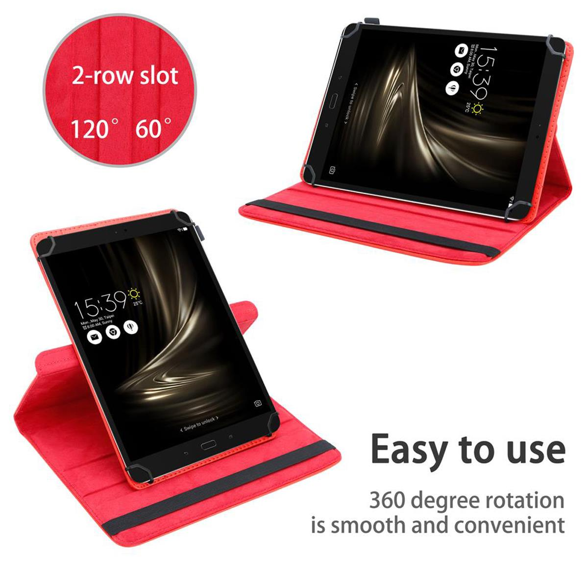 Rote Tablet-Hülle mit zweireihigem Schlitz und verstellbarem Ständer.