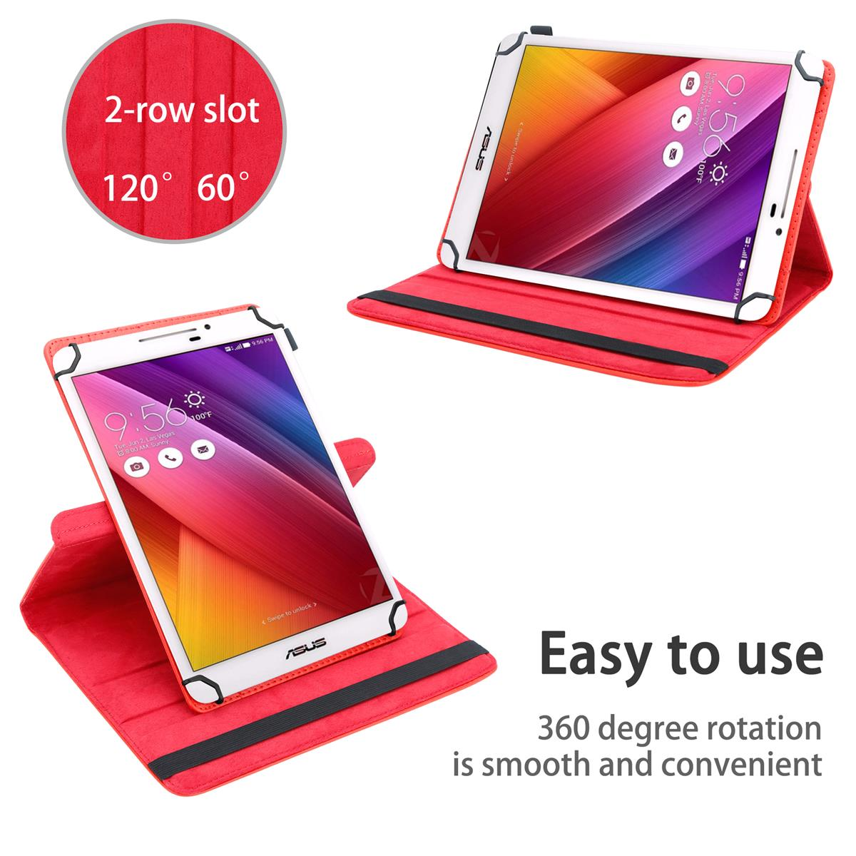 Rote Tablethülle mit Tablet. Einfache Bedienung, 360-Grad-Drehung ist sanft und bequem.