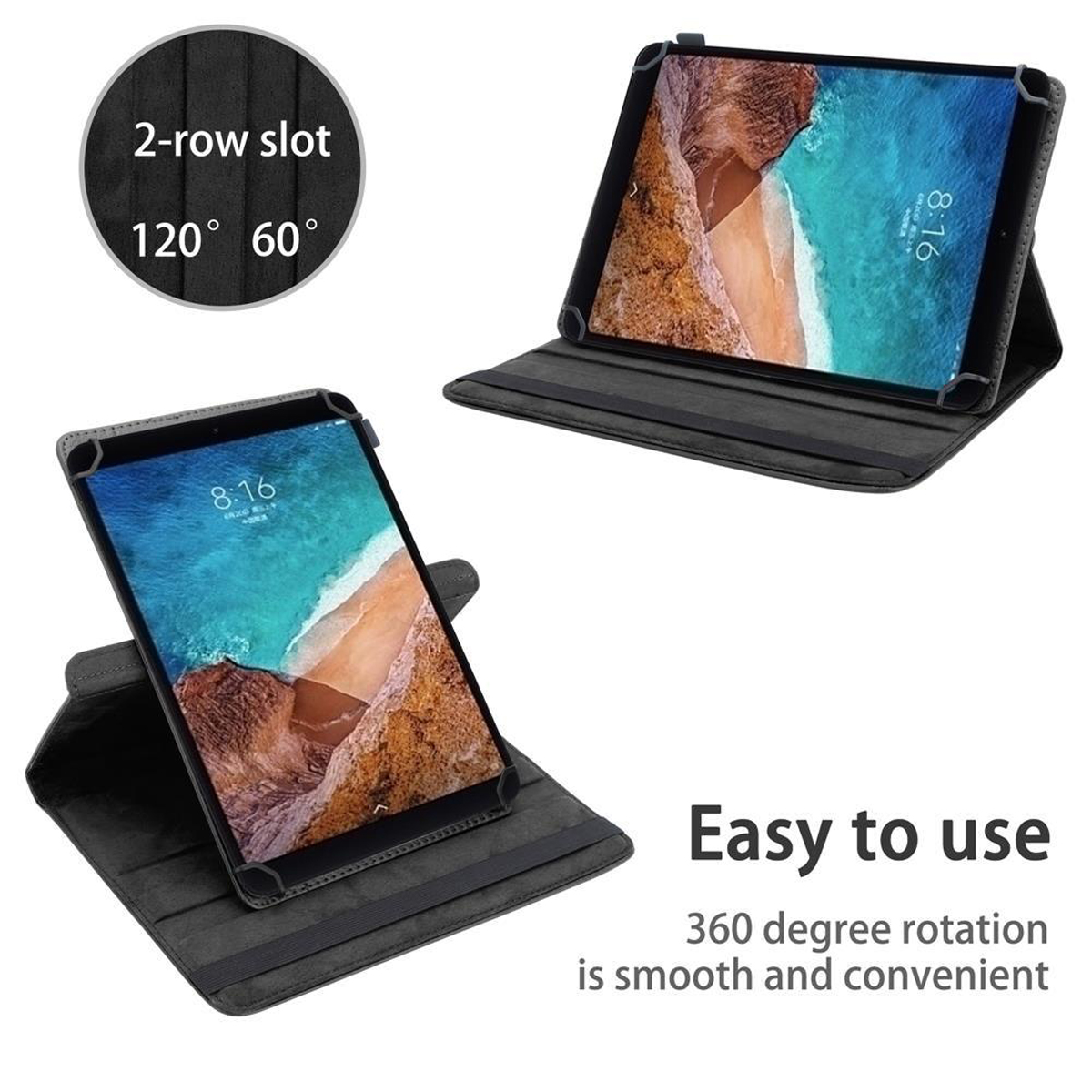 Tablets in Hüllen. Die Hüllen haben einen 2-reihigen Schlitz und der Text 'Easy to use' ist sichtbar.