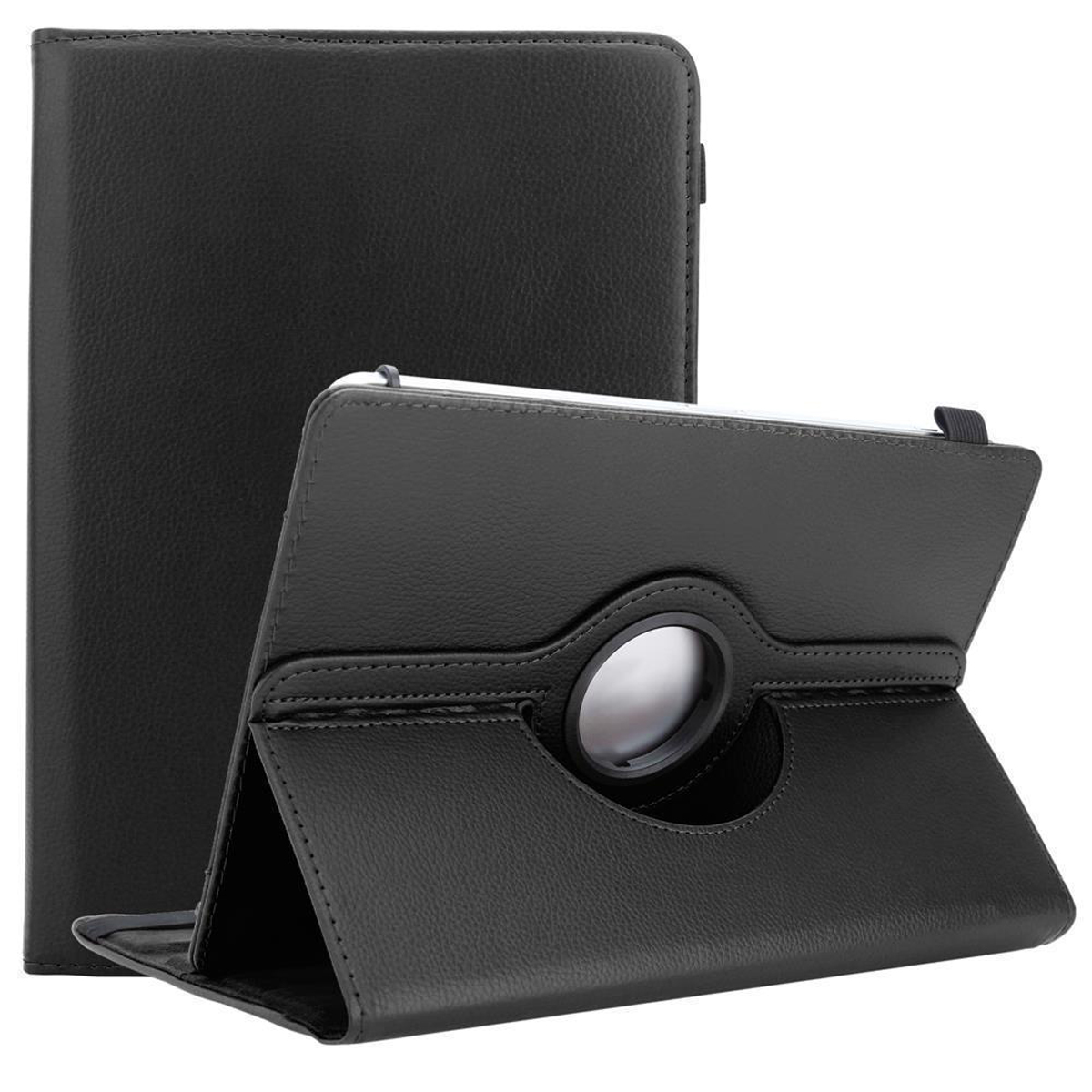 Schwarze Tablethülle mit Ständer. Ein Tablet ist in die Hülle eingesetzt.