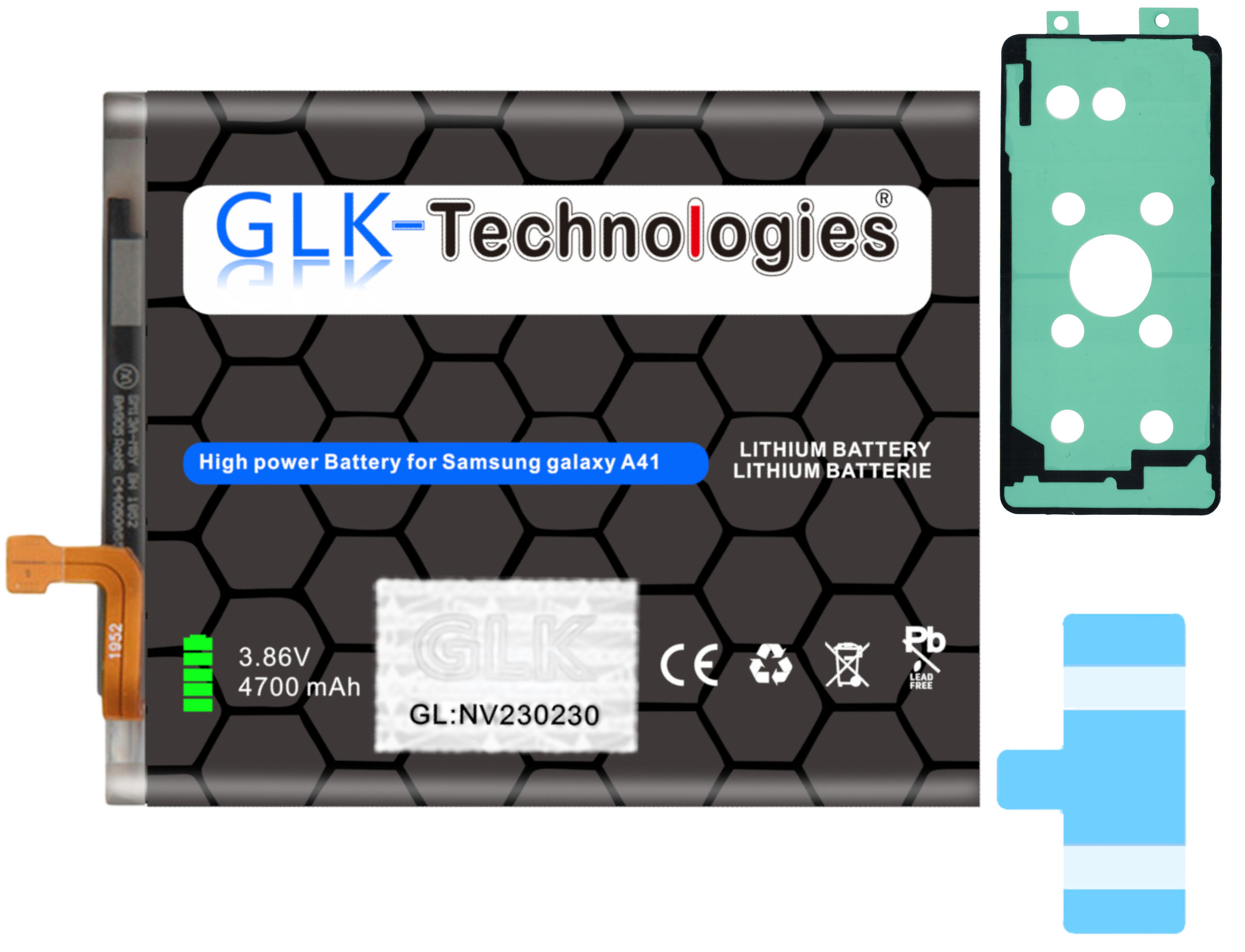 Lithium-Ionen-Akku A41 Akku GLK-TECHNOLOGIES Galaxy für Klebebandsätze inkl. 4700mAh Samsung Ersatz Ersatzakku A415F