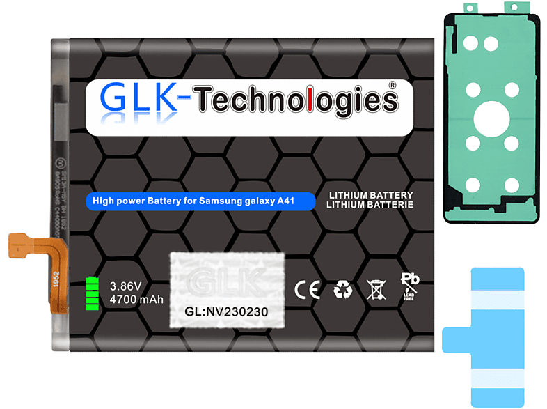 A41 Klebebandsätze Lithium-Ionen-Akku GLK-TECHNOLOGIES Samsung Ersatzakku Ersatz für inkl. 4700mAh A415F Akku Galaxy