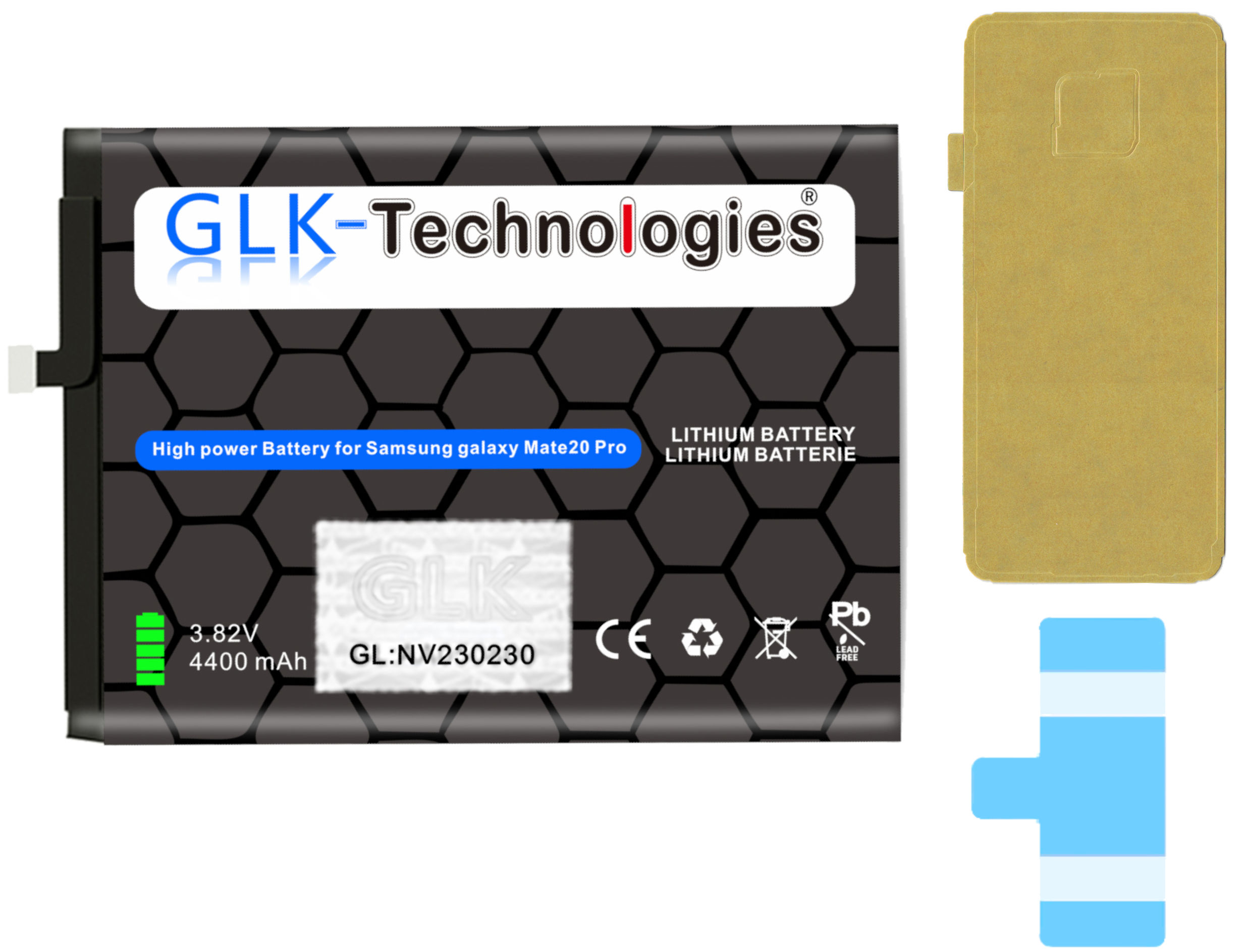 GLK-TECHNOLOGIES Ersatz Akku für PRO 20 Akku Ersatz 4400mAh inkl. Lithium-Ionen-Akku Mate Huawei / HB486486ECW Klebebandsätze PRO P30