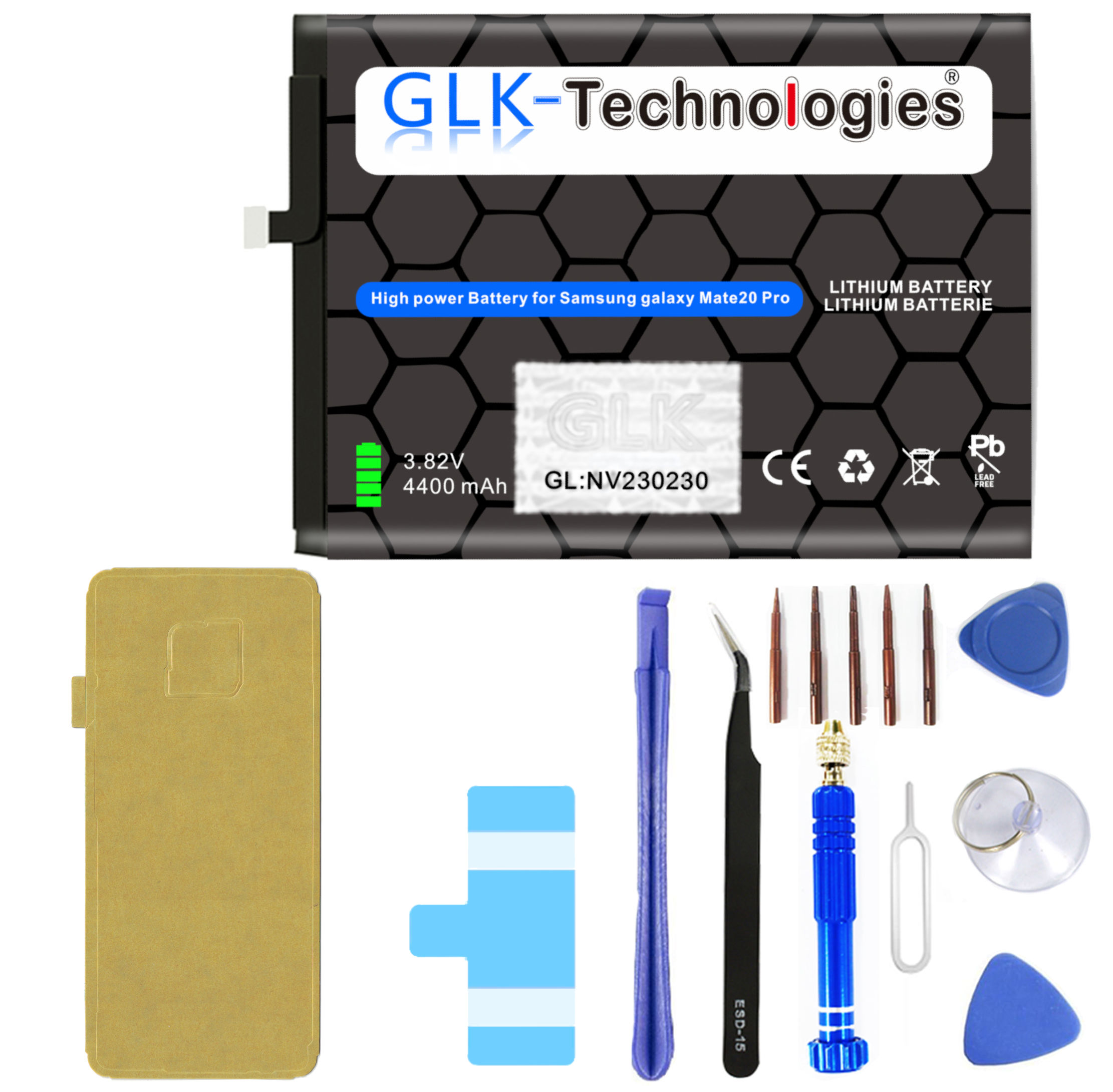 GLK-TECHNOLOGIES PRO Akku PRO HB486486ECW Mate für Huawei inkl. Werkzeug Ersatz P30 Ersatz Lithium-Ionen-Akku / 20 4400mAh Set Akku