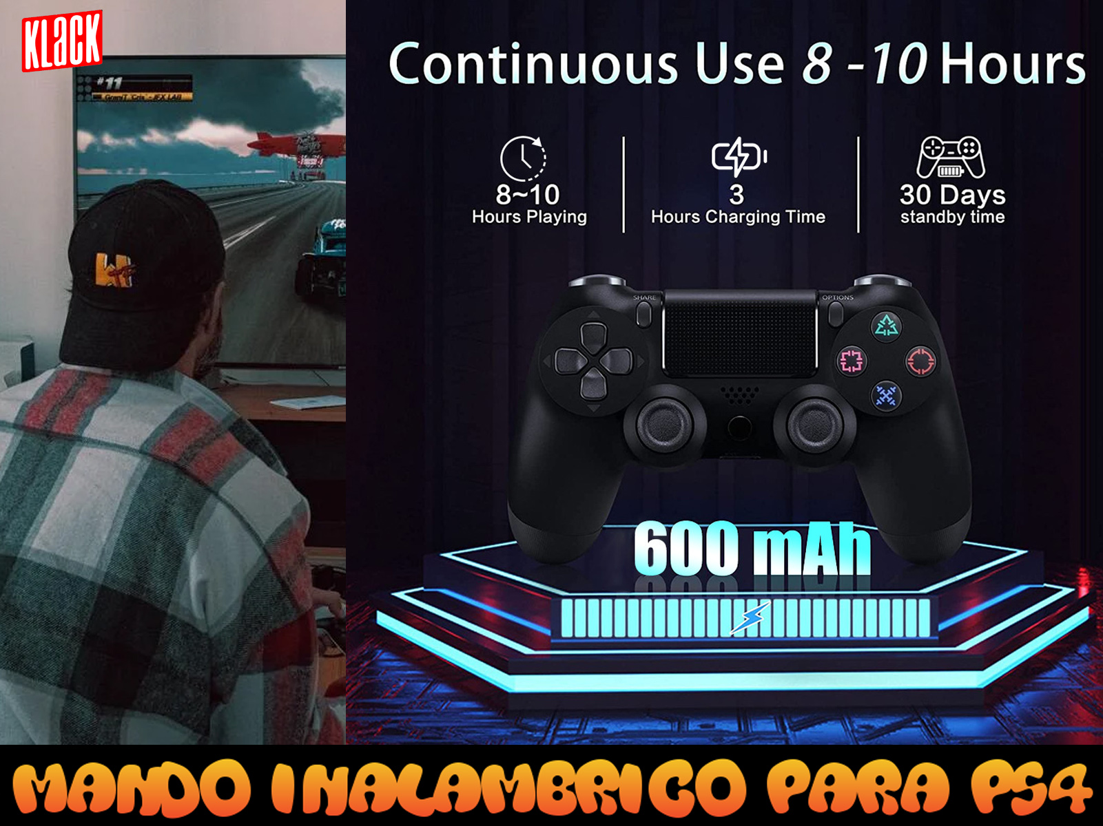 Hombre jugando en un televisor. En primer plano, hay un controlador.