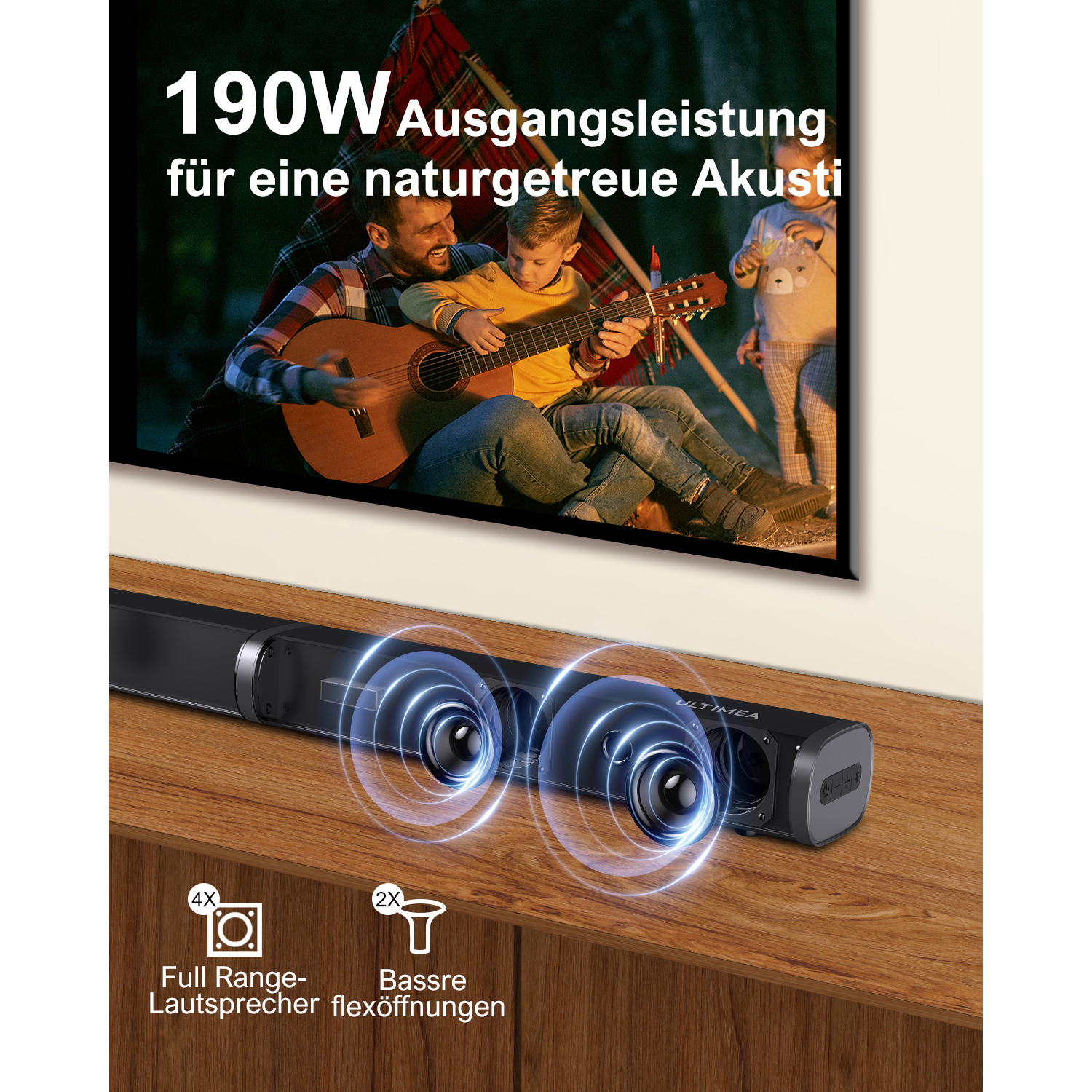 Soundbar ANSI-Lumen) Full 300 ULTIMEA Beamer(Full-HD, HD P20 1080P Beamer+U3100