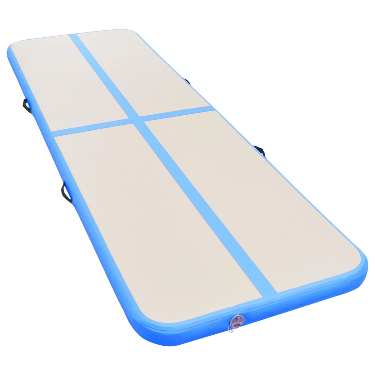 Pista gonfiabile ad aria con linee blu su superficie beige.