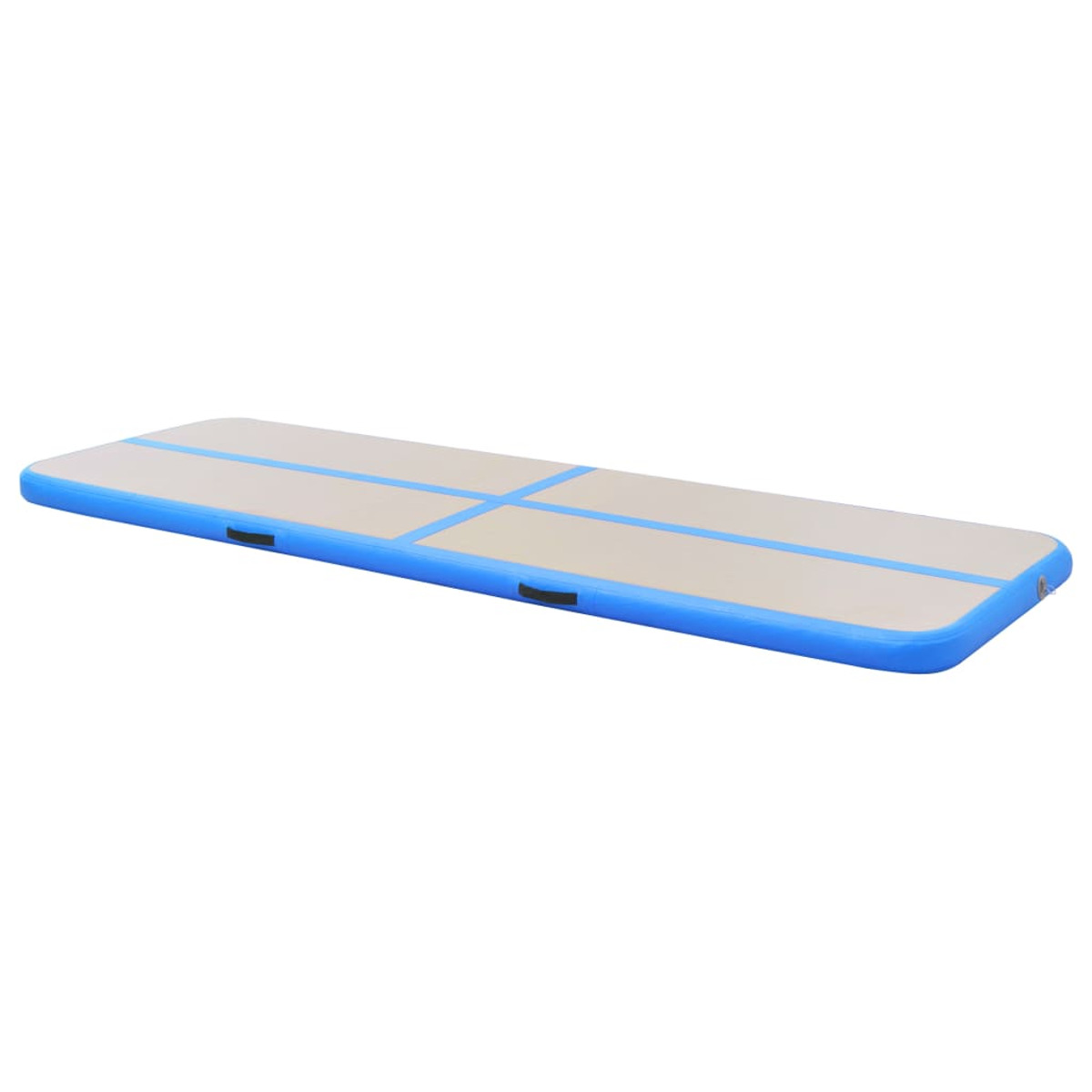 Pista ad aria gonfiabile, lati blu, superficie beige chiaro, su sfondo bianco.