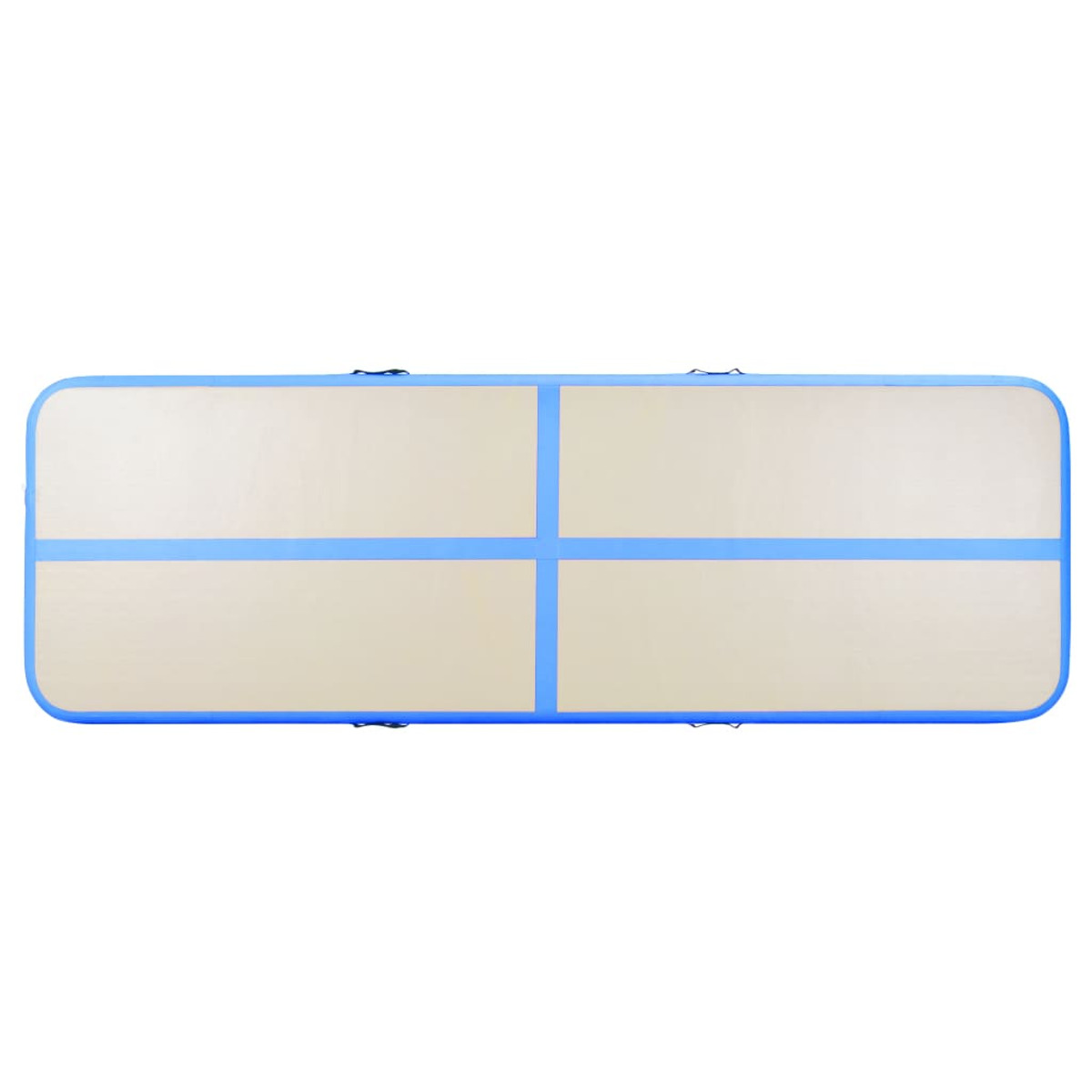 Pista d'aria rettangolare, beige chiaro, con bordatura blu. Linee blu dividono in quattro sezioni.