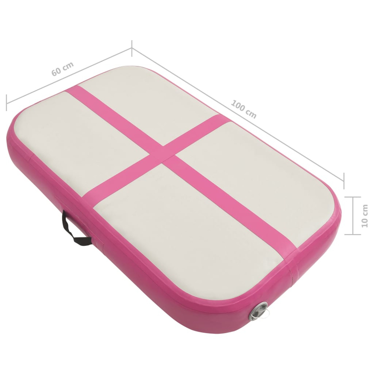 Tappeto rettangolare per pista aerea, rosa con centro bianco. Mostra le dimensioni: 100 cm x 60 cm x 10 cm.