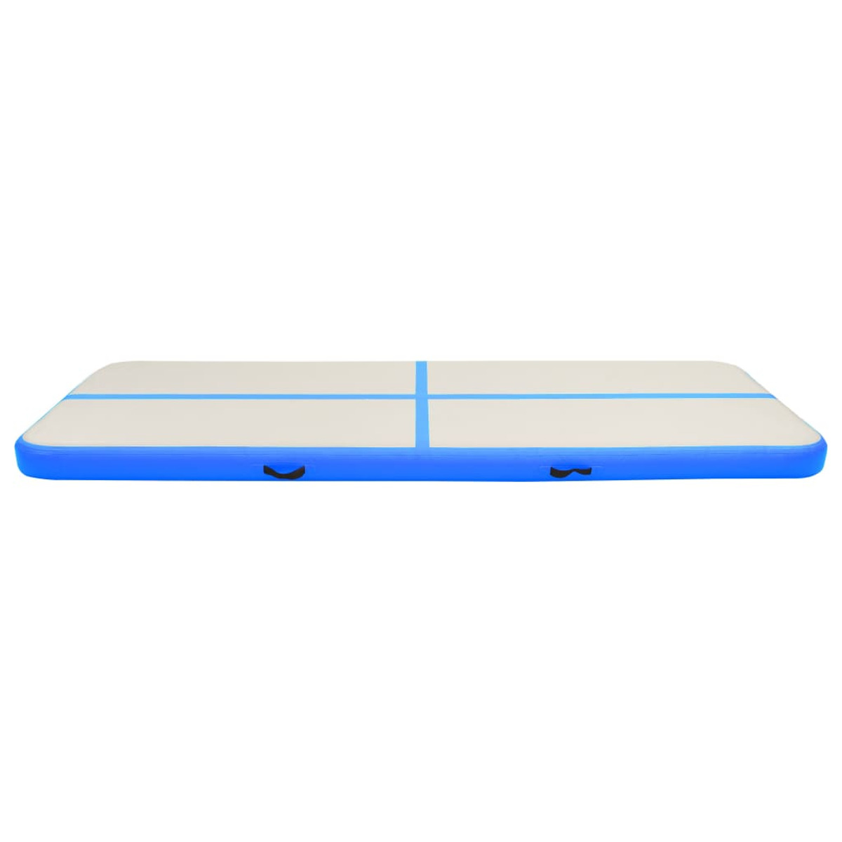 Pista de aire inflable azul y blanca sobre un fondo blanco.