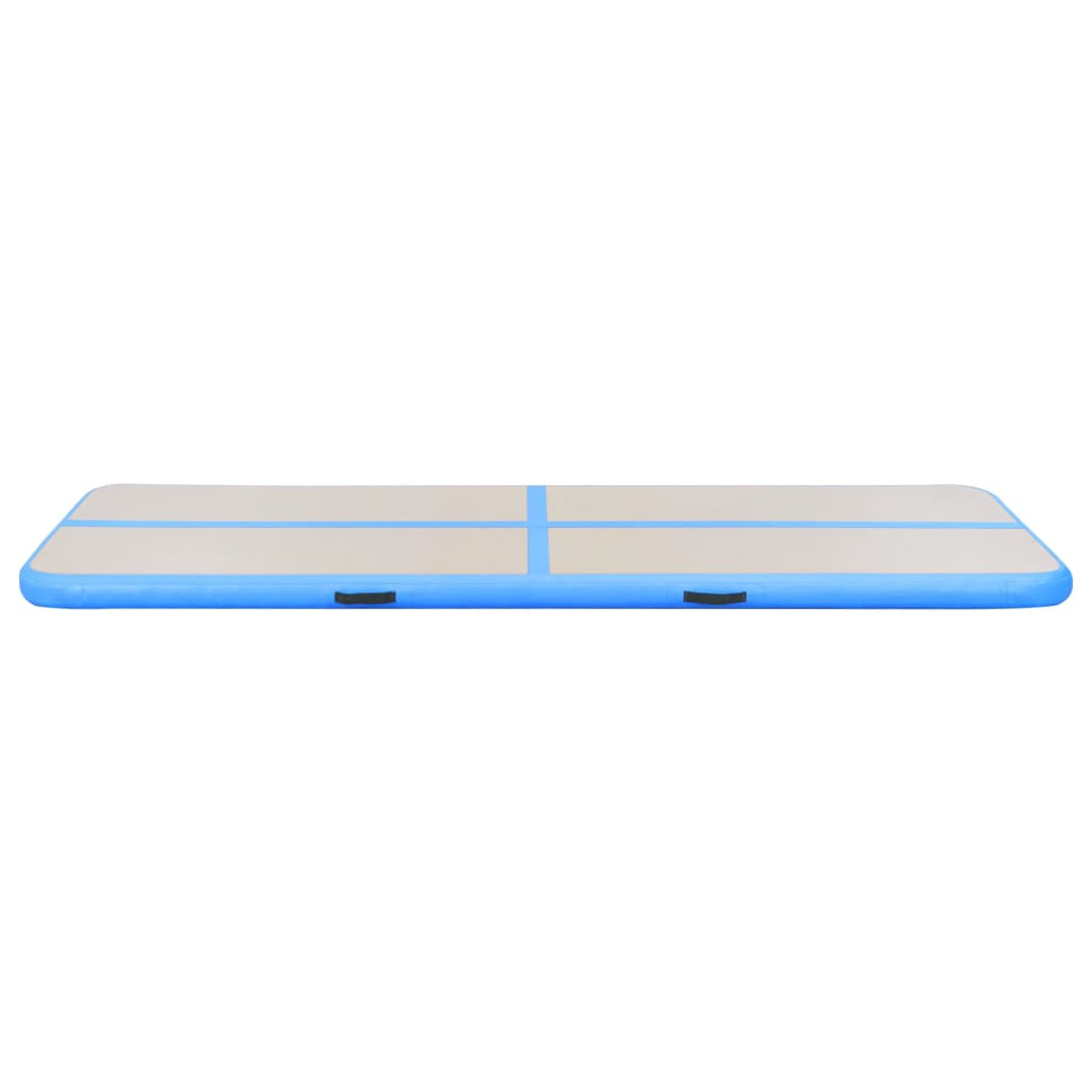 Airtrack-Matte, blaue Ränder und weißer Mittelteil mit blauen Linien, weißer Hintergrund.