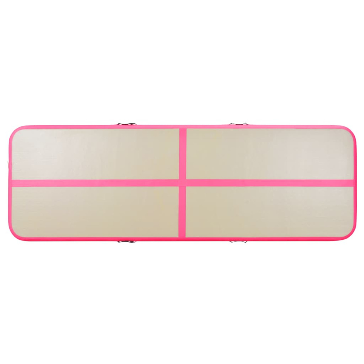 Una pista d'aria rettangolare, rosa sui bordi, con quattro linee rosa all'interno. Sfondo beige.