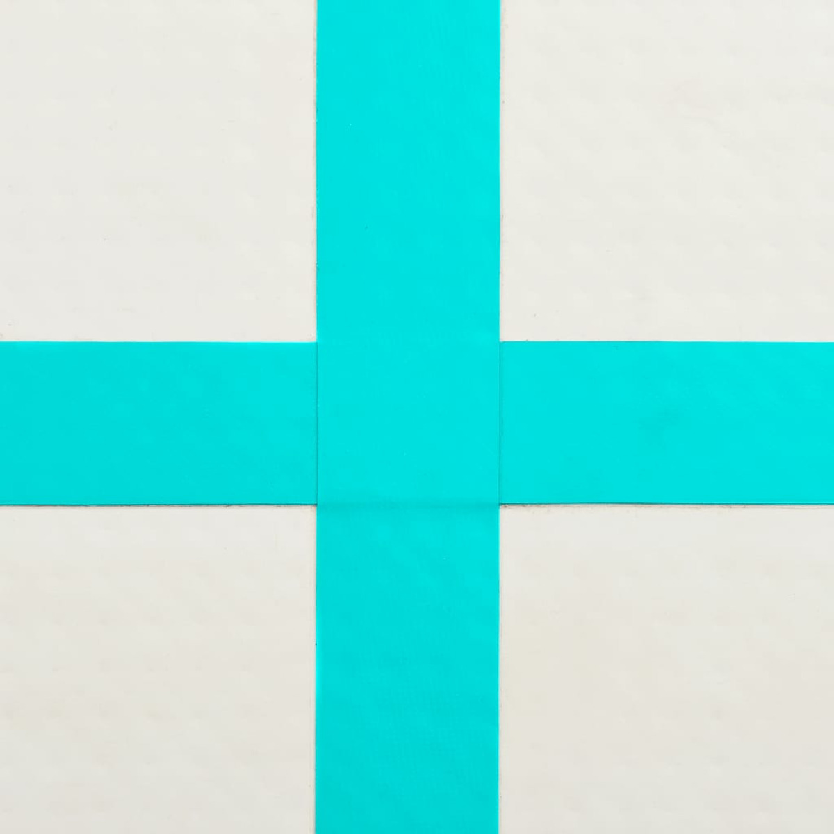 Eine weiße Oberfläche mit einem türkisfarbenen Kreuz. Das Kreuz teilt die Oberfläche in vier Quadrate.