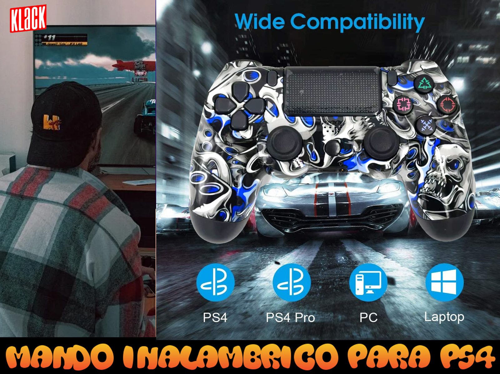 Controlador con diseño azul y blanco, para PS4, PS4 Pro, PC y Laptop.