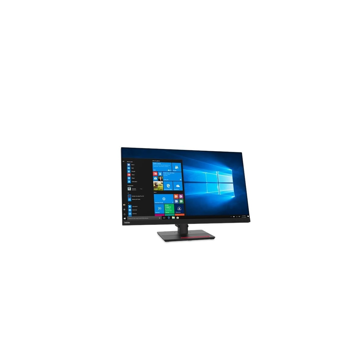 Un monitor negro con una pantalla azul de Windows, colocado sobre una mesa blanca.