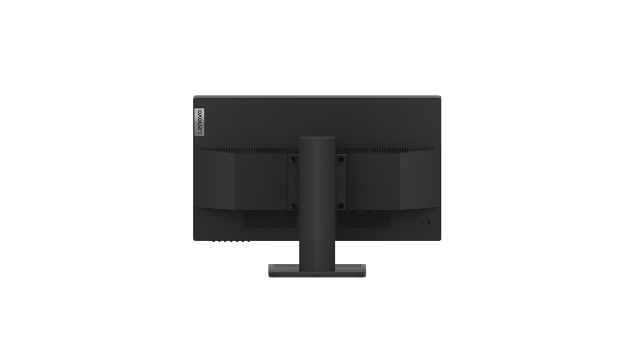 Rückansicht eines schwarzen Computermonitors mit Ständer.
