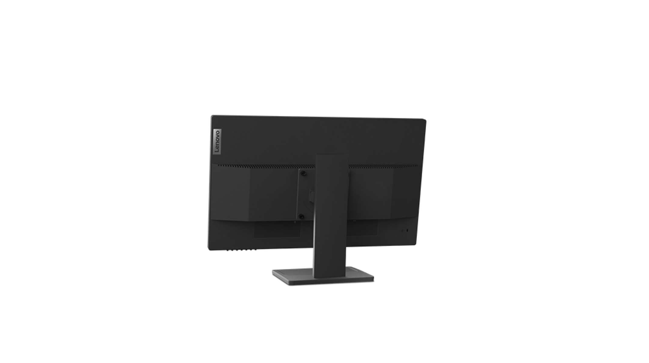 Schwarzer Lenovo-Monitorrücken auf weißem Hintergrund.